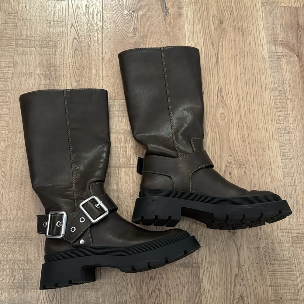 Motorcycle engineer moto boot distressed brown